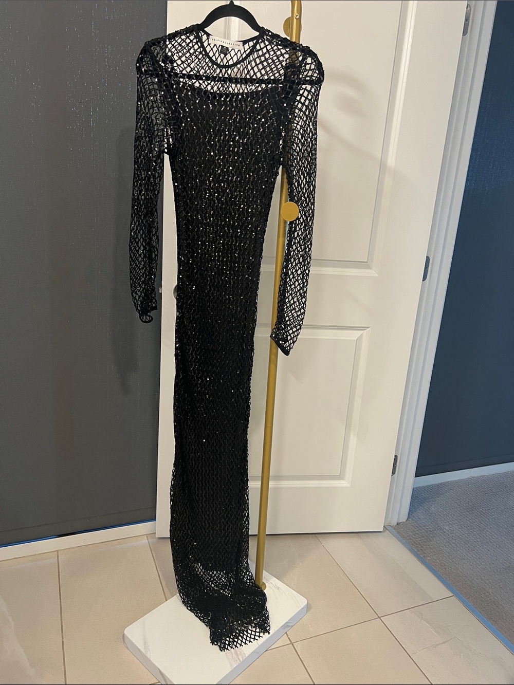 Delficollective- Anthropology-Black Sheer Mesh Long Dress with under dress